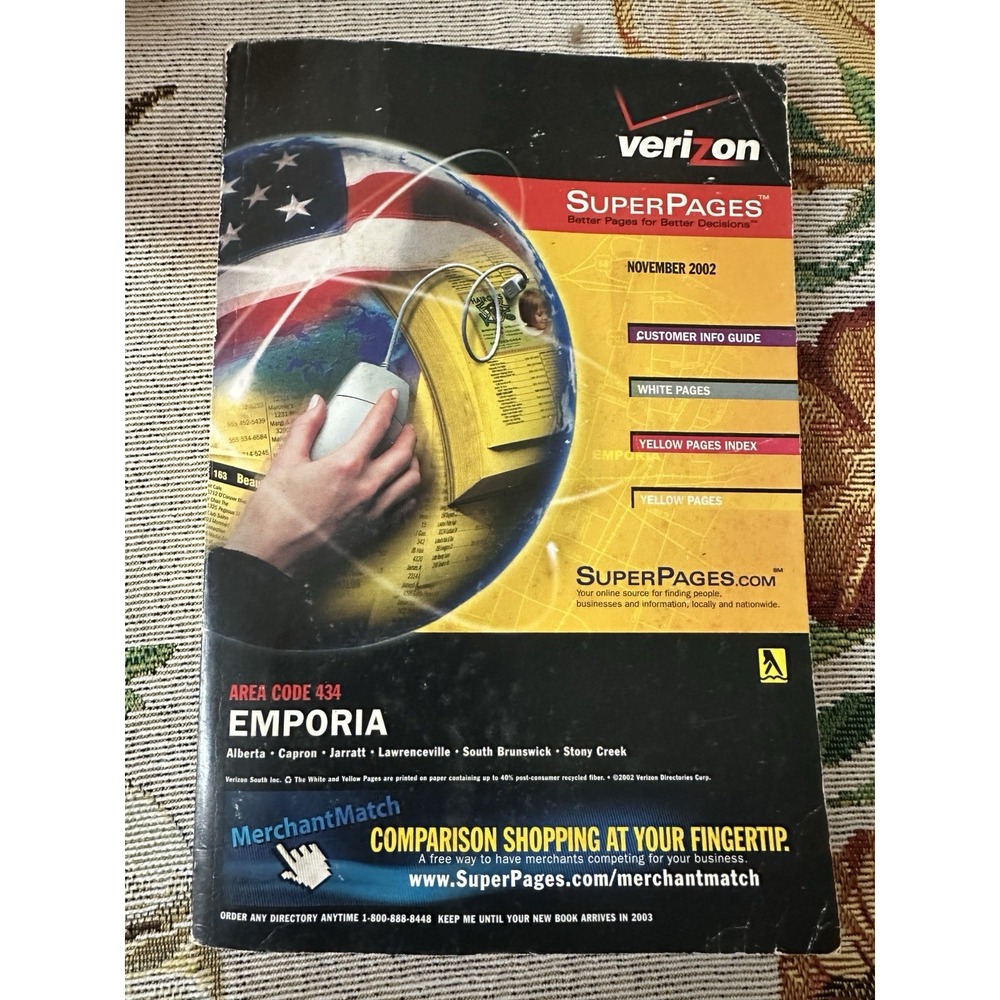 Verizon Super Pages Phone Directory 2002 Emporia Virginia VTG Telephone # Book